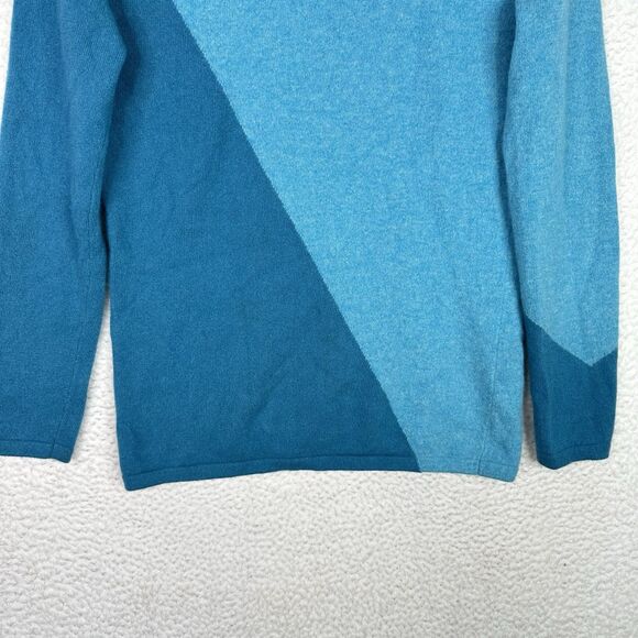 Lauren Hansen 100% Cashmere Sweater Women’s M Blue Colorblock Pullover Soft Knit - Picture 3 of 10